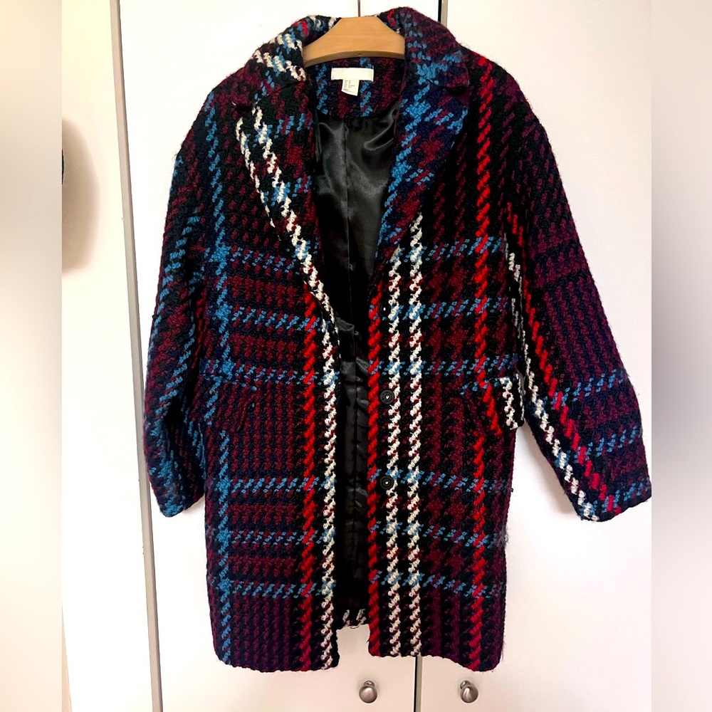 Plaid Women's Coat - Red, Blue, Black